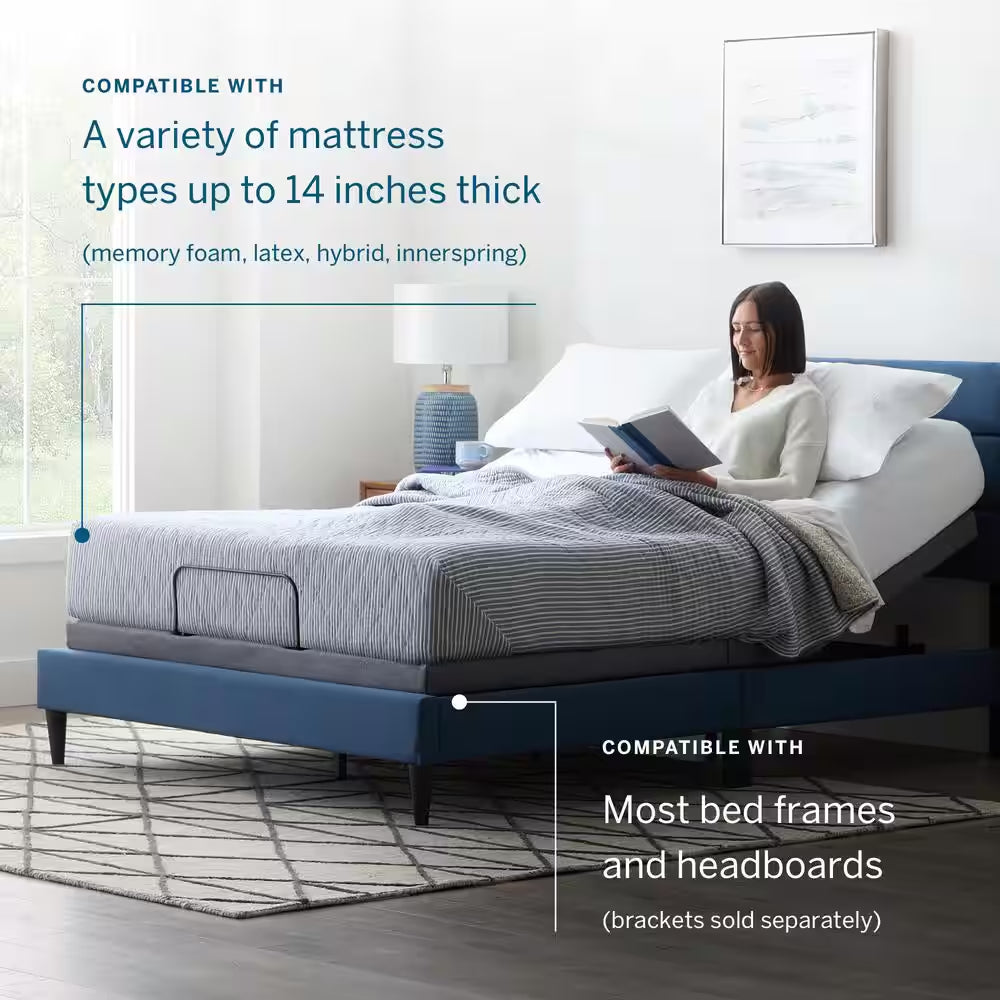 Black Queen Deluxe Adjustable Bed Frame Base with Wireless Remote and Smart App