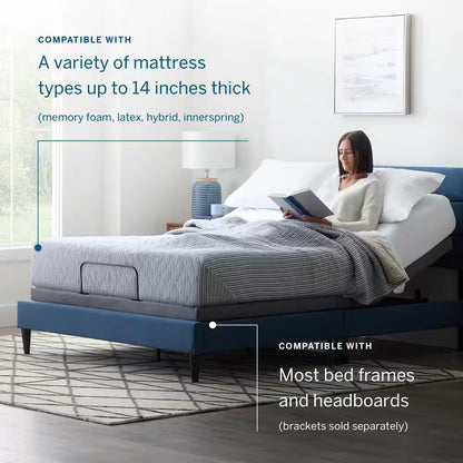Black Queen Deluxe Adjustable Bed Frame Base with Wireless Remote and Smart App