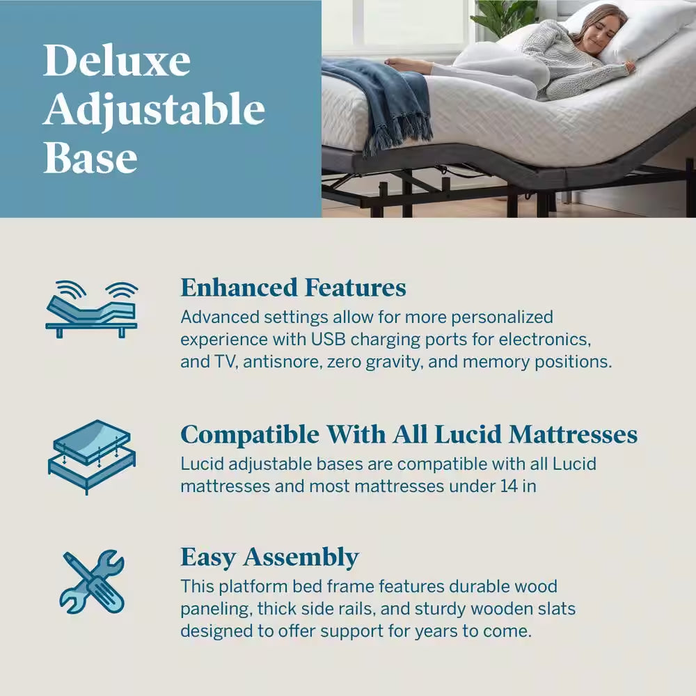 Black Queen Deluxe Adjustable Bed Frame Base with Wireless Remote and Smart App