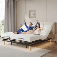 Adjustable Bed Frame Built for Modern Bedrooms, Electric Controls, Luxury Leather Headboard, Double Size