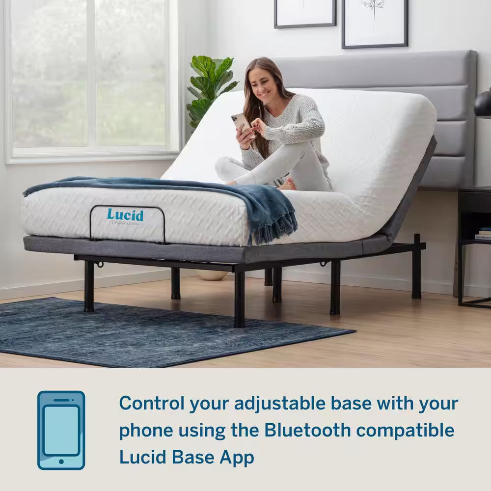 Black Queen Deluxe Adjustable Bed Frame Base with Wireless Remote and Smart App