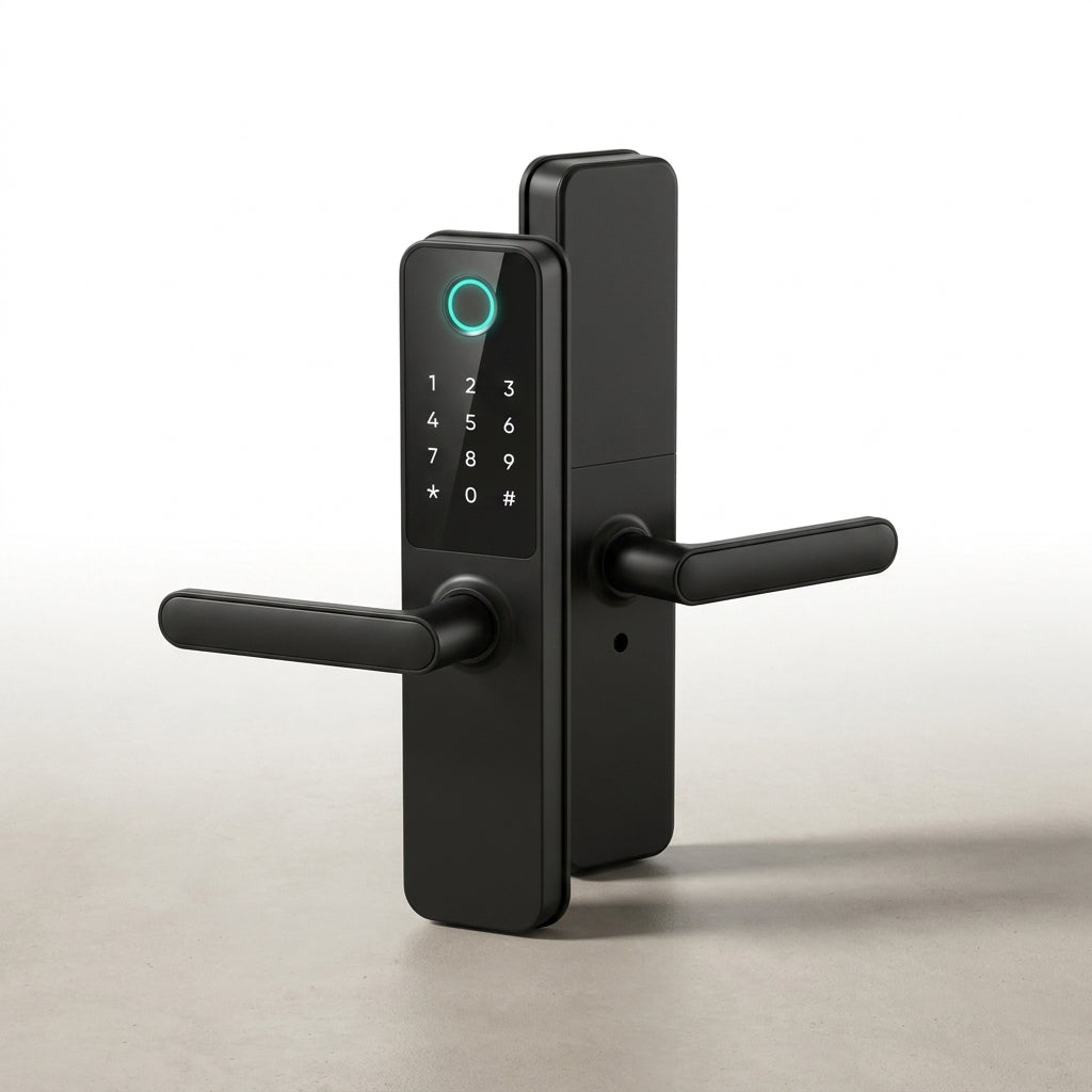 Fingerprint Double Two Side Waterproof Outdoor Smart Door Lock SUS Material for Slim Aluminum Swing Sliding Lock ,Long Lasting — Studio Shot