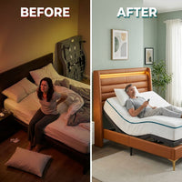 Queen Adjustable Bed Base with Mattress, 14 Inch Gel Memory Foam Two-Side Medium-Firm/Firm Mattress in Box, Updated Adjustable Bed Frame with Thickened Foam Frame, Wireless Remote, Electric Smart Bed — Before & After