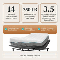 Queen Adjustable Bed Base with Mattress, 14 Inch Gel Memory Foam Two-Side Medium-Firm/Firm Mattress in Box, Updated Adjustable Bed Frame with Thickened Foam Frame, Wireless Remote, Electric Smart Bed — Results & Stats
