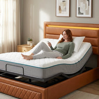 Queen Adjustable Bed Base with Mattress, 14 Inch Gel Memory Foam Two-Side Medium-Firm/Firm Mattress in Box, Updated Adjustable Bed Frame with Thickened Foam Frame, Wireless Remote, Electric Smart Bed — Lifestyle