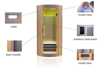 1-Person Dome Sauna Room — Solid Wood Indoor Sauna with Control Panel