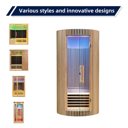 1-Person Dome Sauna Room — Solid Wood Indoor Sauna with Control Panel