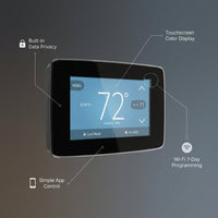 Sensi Touch Smart Thermostat, Touchscreen Color Display, Wi-Fi 7-Day Programmable , Data Privacy- Black — infographic