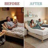 Smart Adjustable Bed Frame Built for Modern Bedrooms, Luxury Leather, Electric Controls, Double Size — Before & After