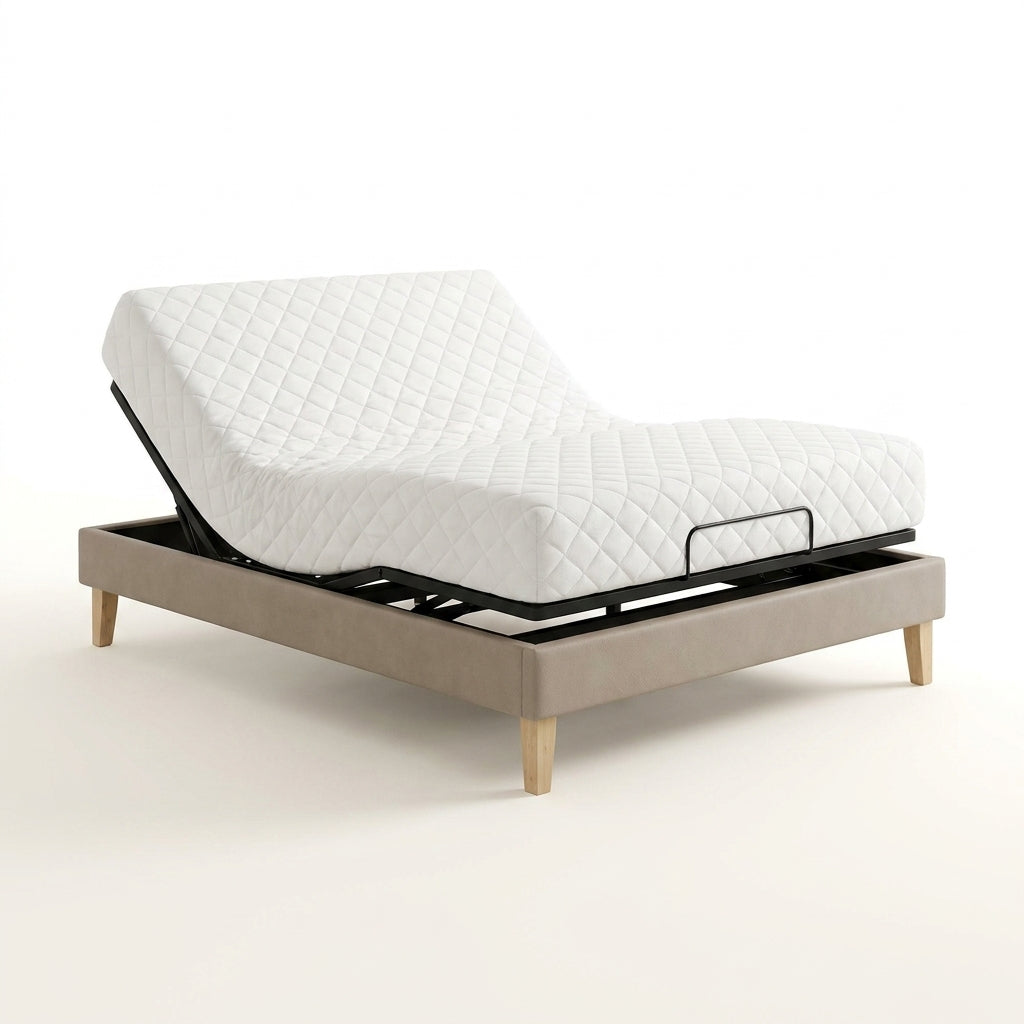 Smart Adjustable Bed Frame Built for Modern Bedrooms, Luxury Leather, Electric Controls, Double Size — Studio Shot