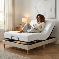 Smart Adjustable Bed Frame Built for Modern Bedrooms, Luxury Leather, Electric Controls, Double Size — Lifestyle