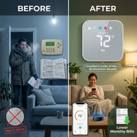 Wifi Smart Thermostat for House with C-Wire Adapter, Programmable Thermostat Compatible with Alexa and Google Assistant,Remote Control Tuya/Smart Life, Energy Saving, C-Wire Require — Before & After