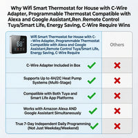 Wifi Smart Thermostat for House with C-Wire Adapter, Programmable Thermostat Compatible with Alexa and Google Assistant,Remote Control Tuya/Smart Life, Energy Saving, C-Wire Require — Comparison