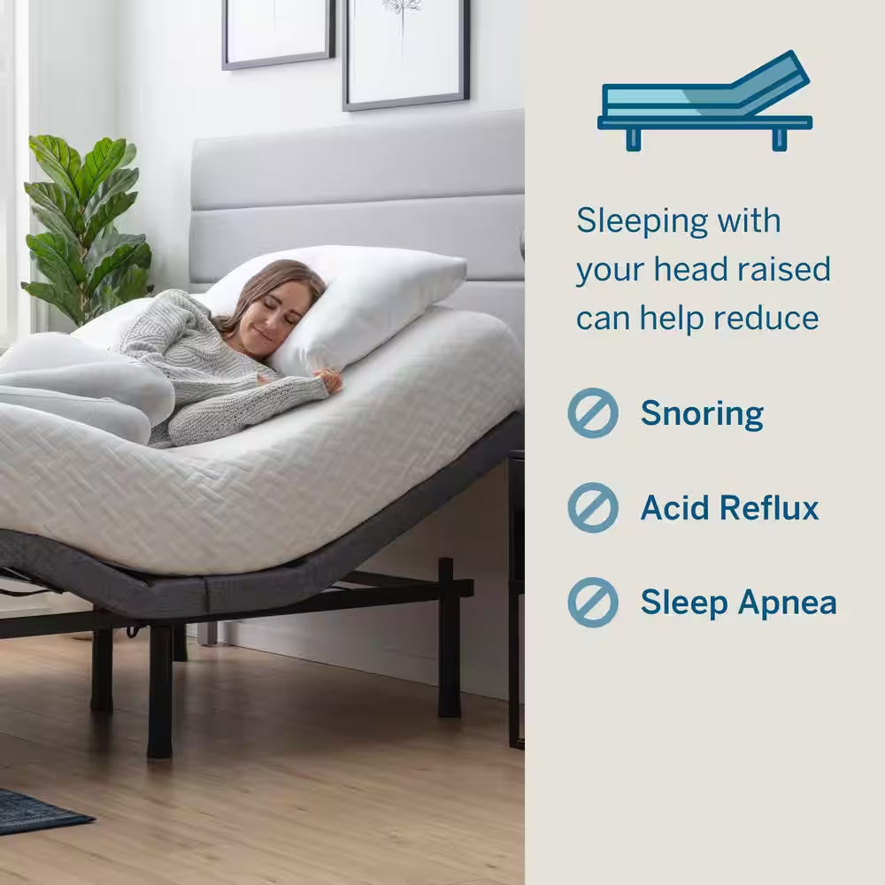Black Queen Deluxe Adjustable Bed Frame Base with Wireless Remote and Smart App