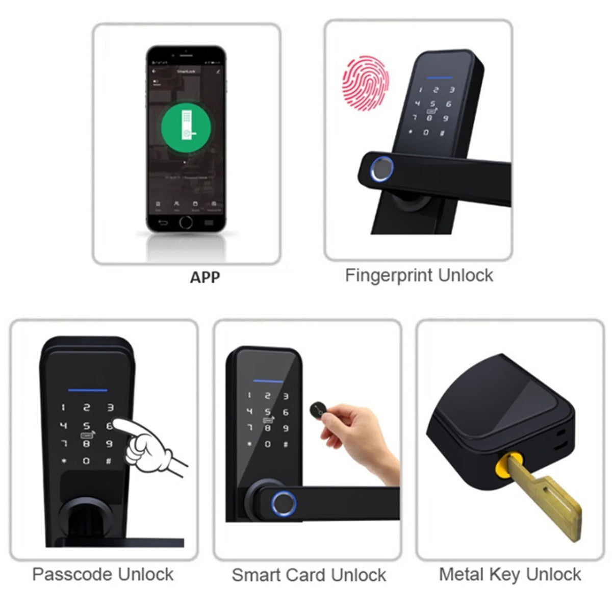 Biometric Fingerprint Door Lock Black Smart Lock App Remote Unlocking Keyless ,Corrosion-Resistant